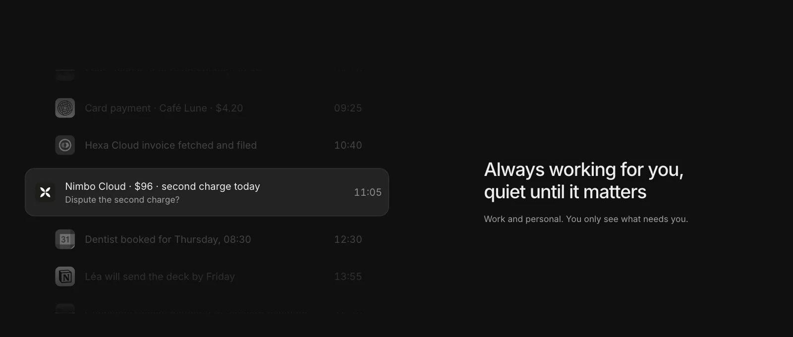 A day of events where only one line is highlighted for the founder